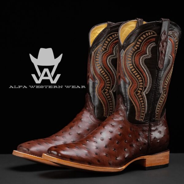 Men’s Handmade Brown Ostrich – Square Toe
