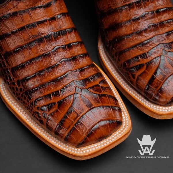 Men’s Handmade Cognac Caiman Belly – Square Toe - Image 2