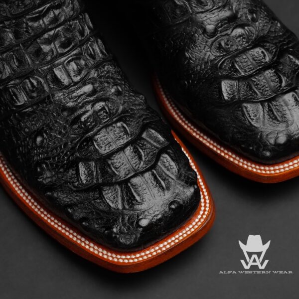 Men’s Handmade Black Caiman Neck – Square Toe - Image 2