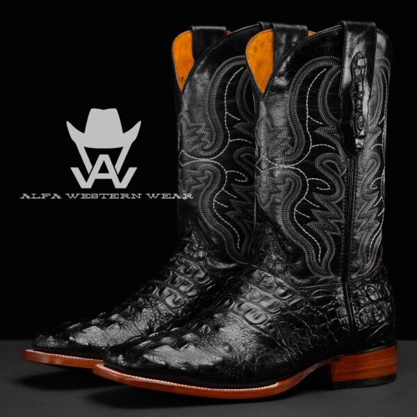 Men’s Handmade Black Caiman Neck – Square Toe