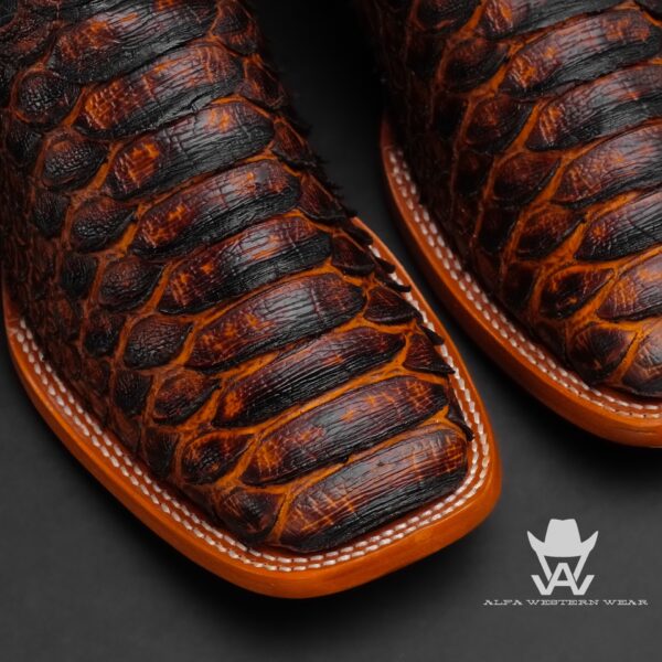 Men’s Handmade ALFA Cognac Giant Python – Square Toe - Image 2