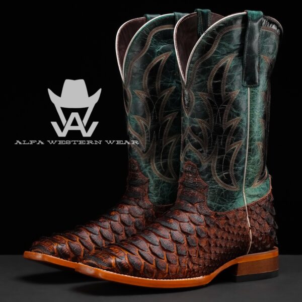Men’s Handmade ALFA Cognac Giant Python – Square Toe