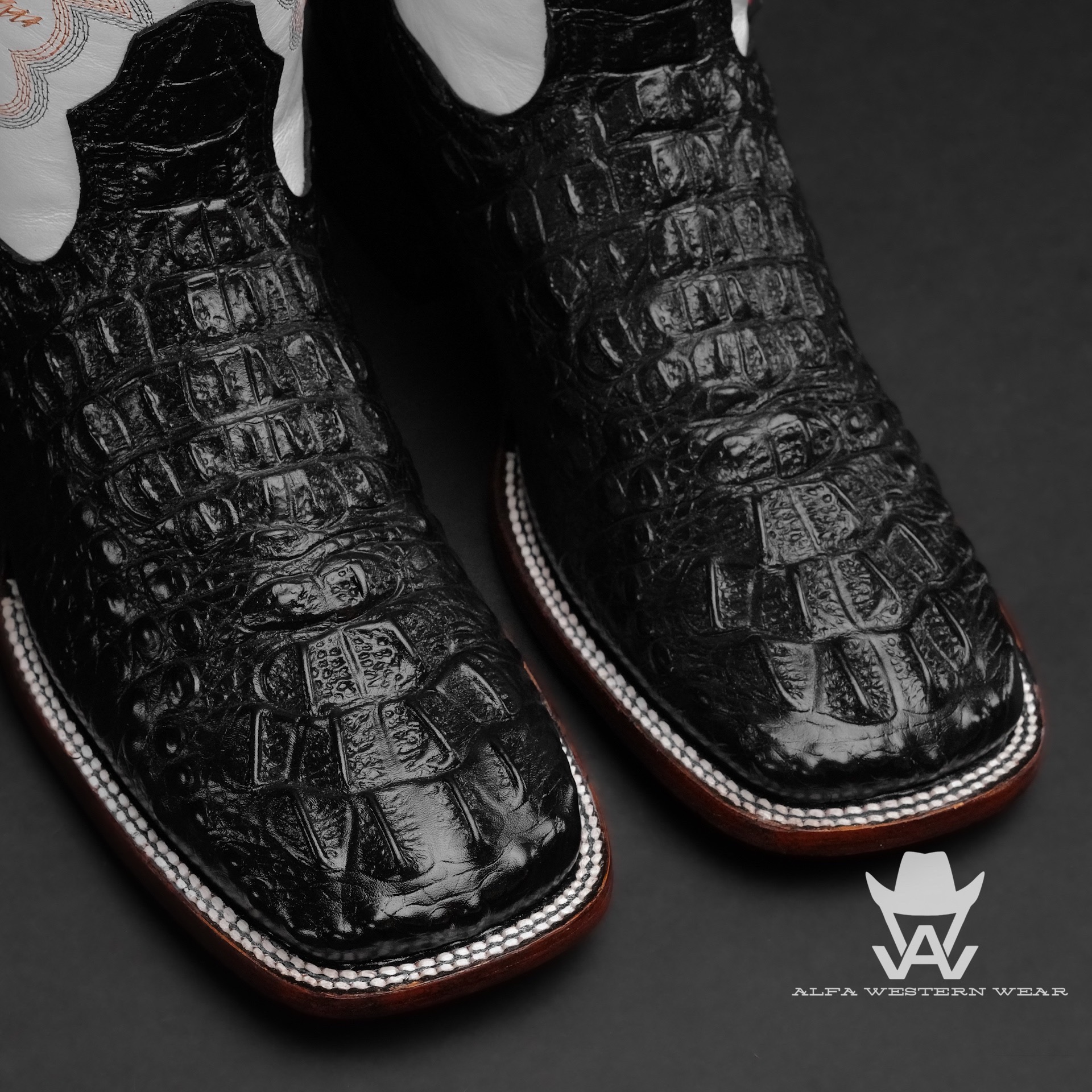 Men’s Handmade Black Caiman Neck – Square Toe - Image 2