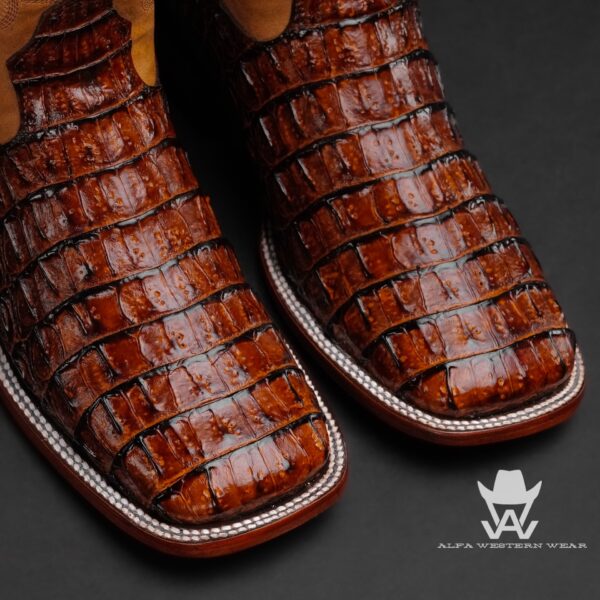 Men’s Handmade Cognac Caiman Horn Back – Square Toe - Image 2