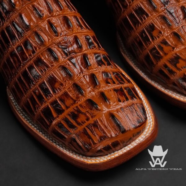 Men’s Handmade Cognac Caiman Tail – Square Toe - Image 2