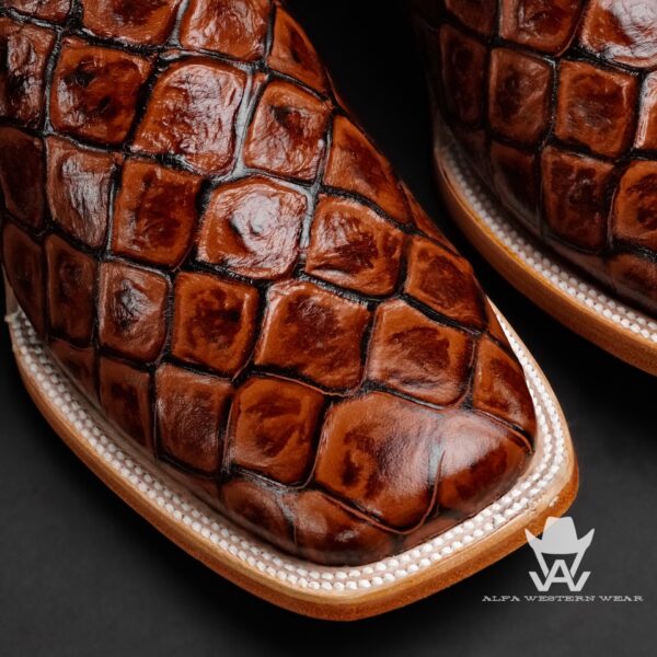 Men’s Handmade Cognac Fish Scale – Square Toe - Image 2