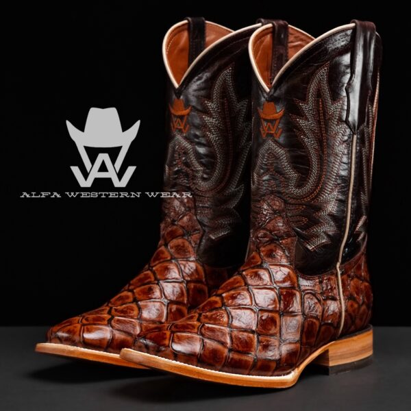 Men’s Handmade Cognac Fish Scale – Square Toe
