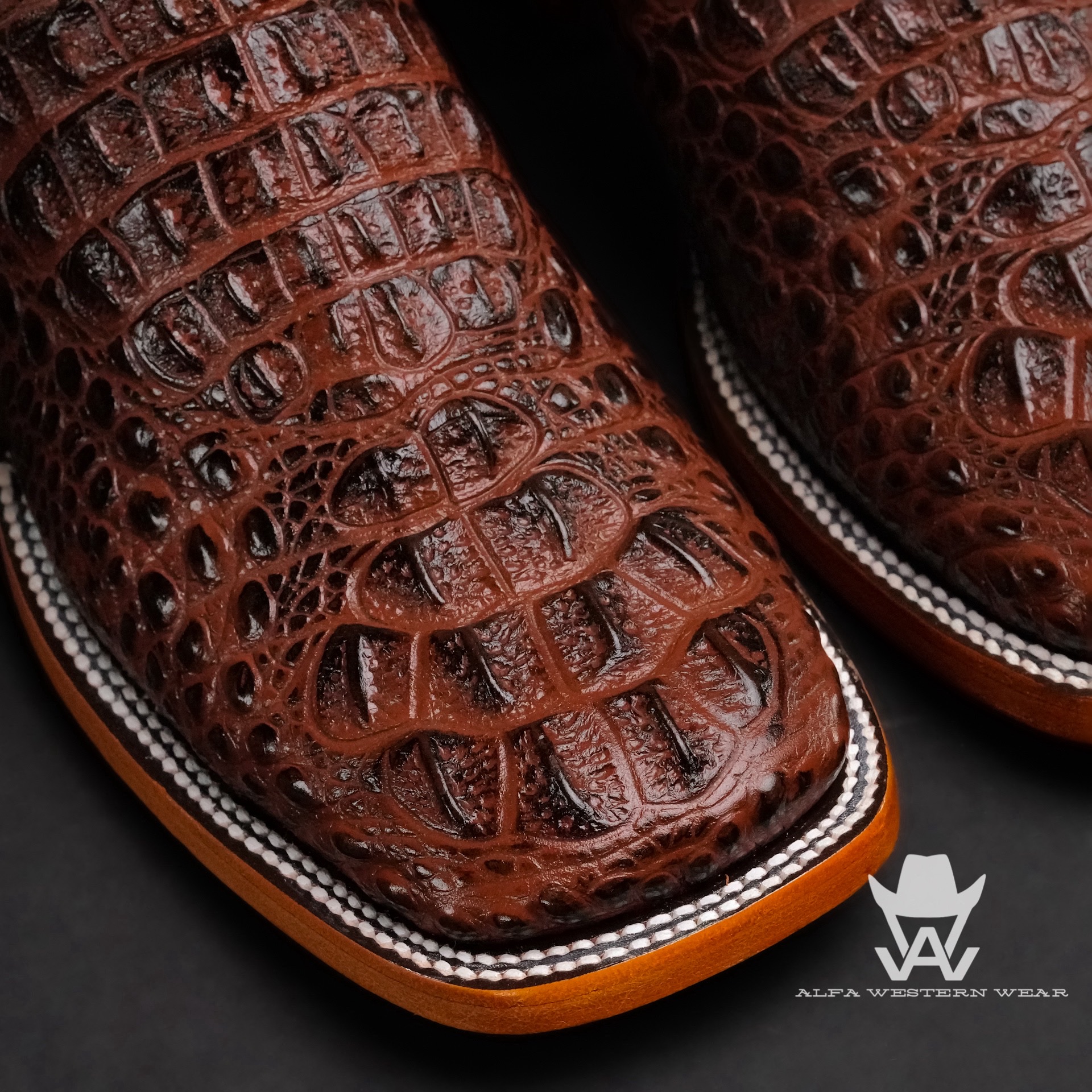Men’s Handmade Brown Caiman Neck – Square Toe - Image 2