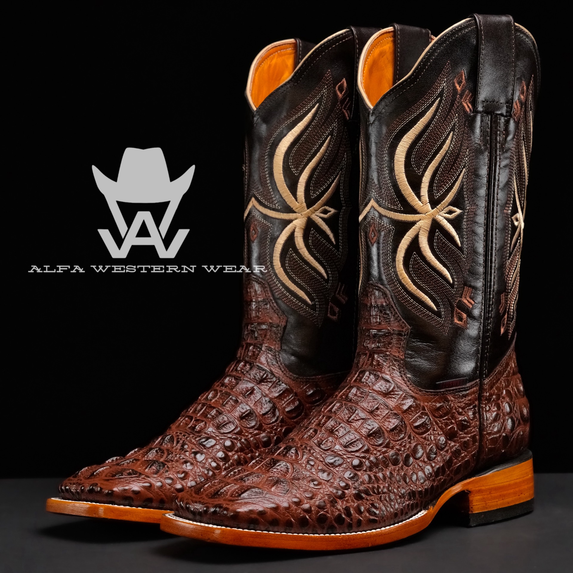 Men’s Handmade Brown Caiman Neck – Square Toe