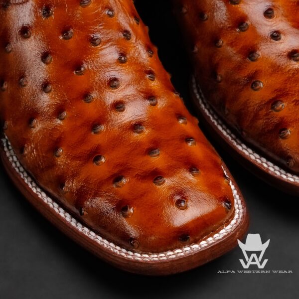 Men’s Handmade Cognac Ostrich – Square Toe - Image 2