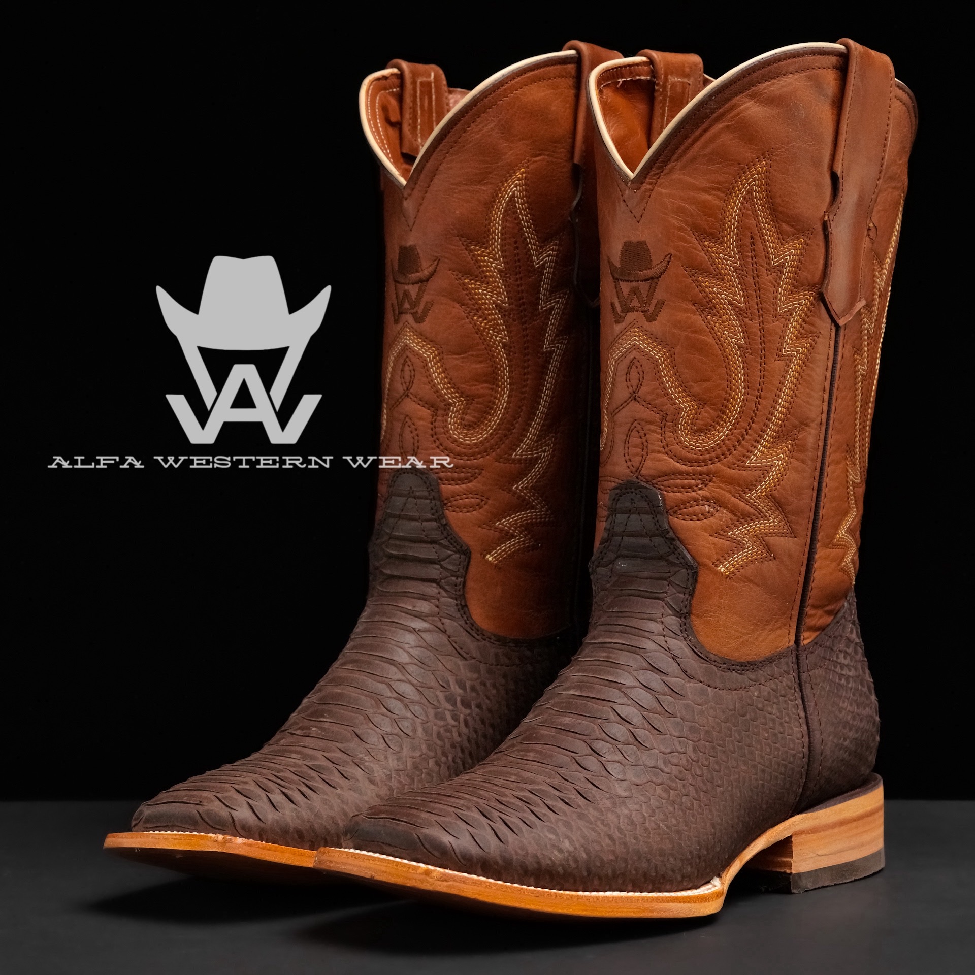 Men’s Handmade Matte Brown Python – Square Toe