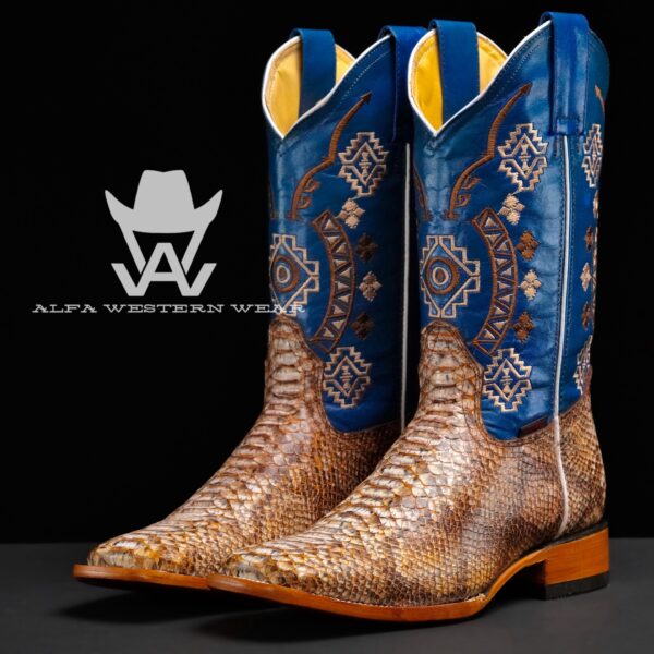 Men’s Handmade Rustic Brown Python – Square Toe