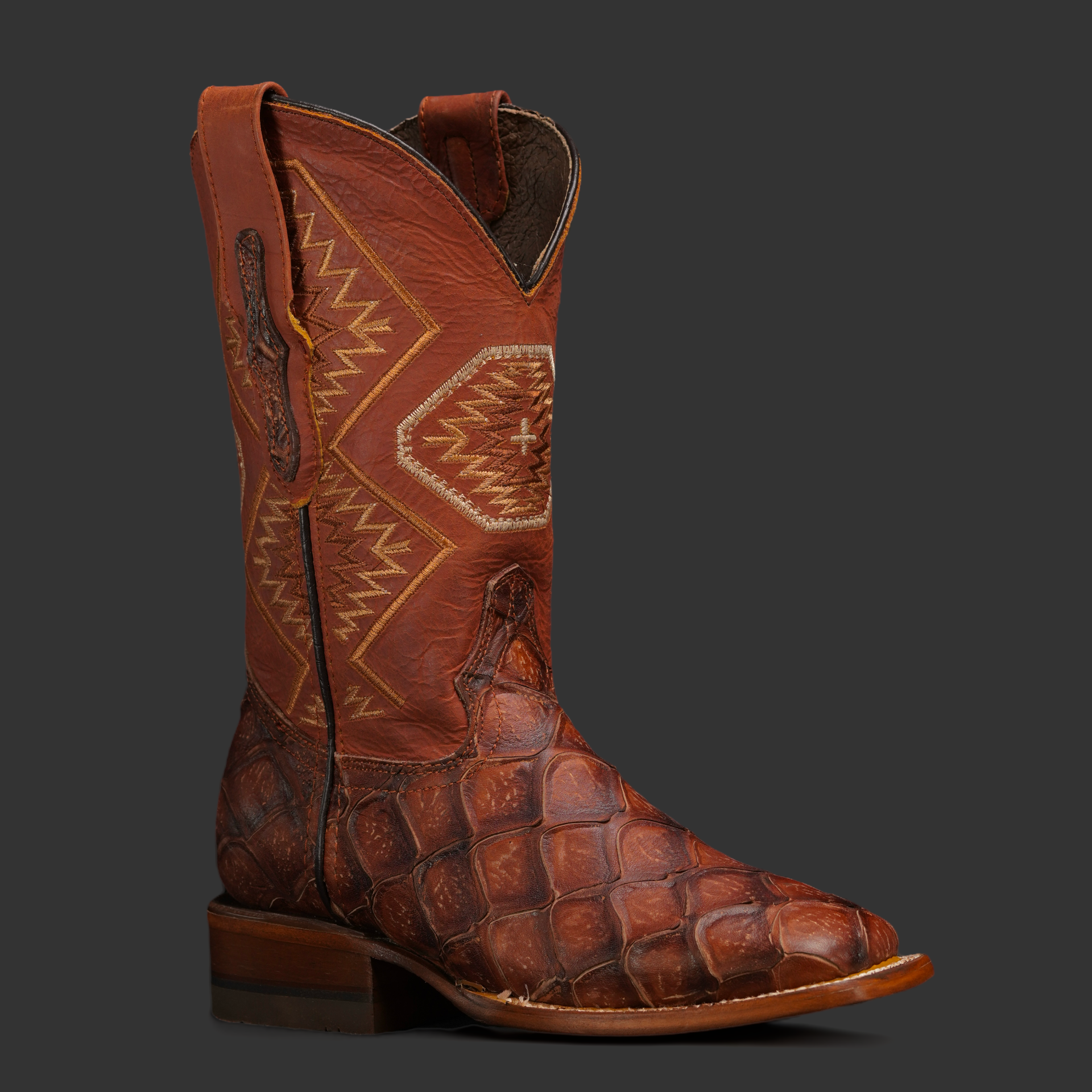 Cognac Fish Scale - Square Toe