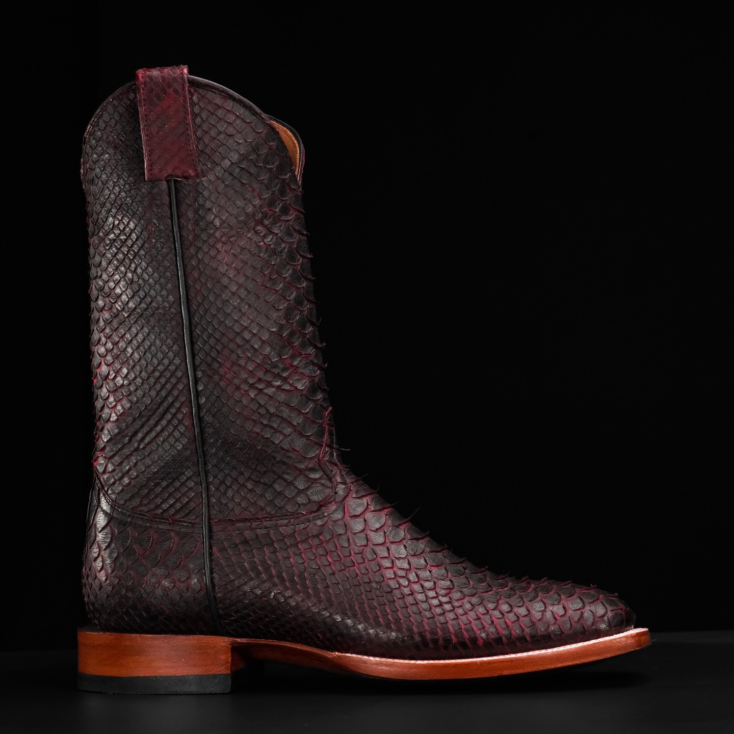 Genuine Full Black Cherry Python - Square Toe (FREE Belt & Wallet) - Image 2