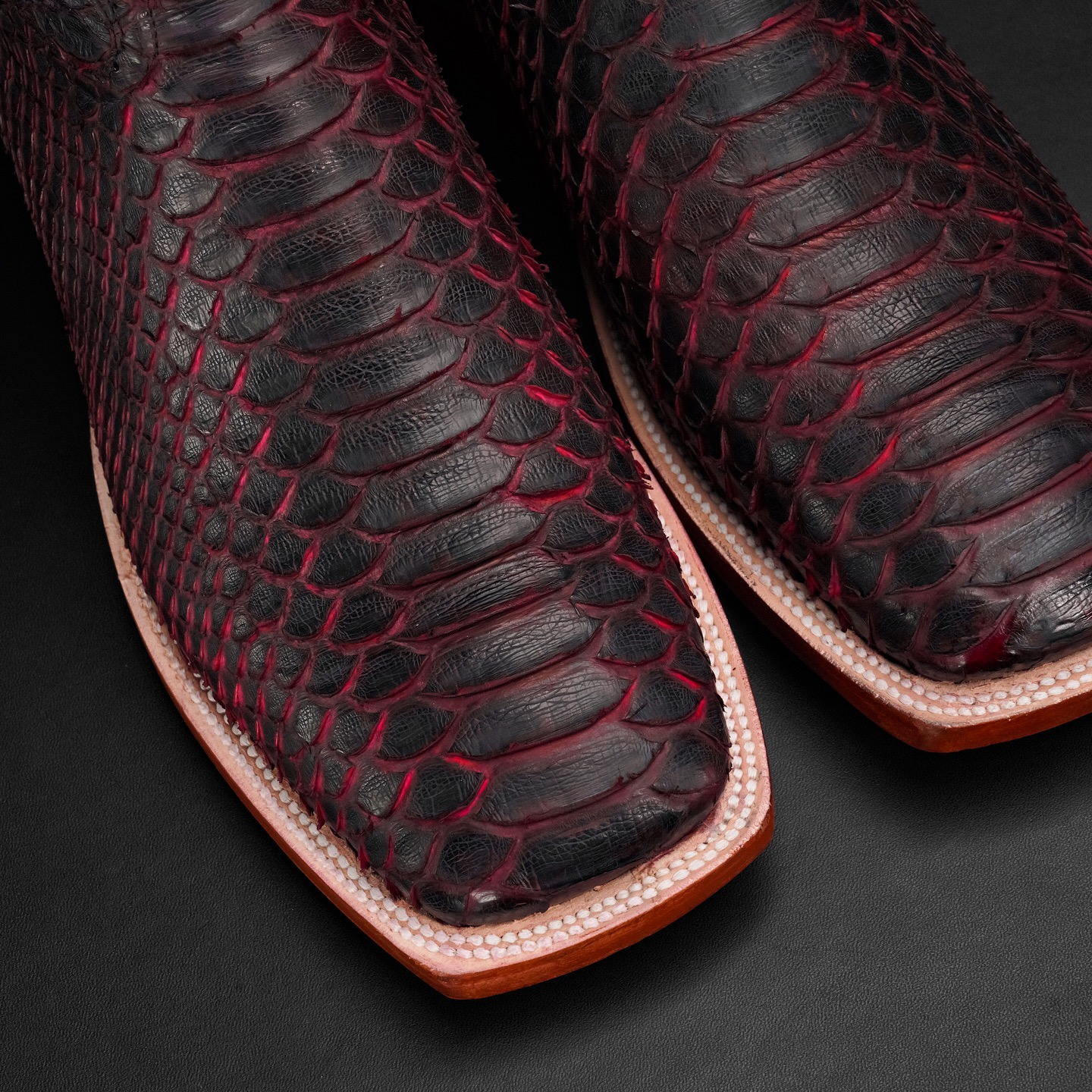 Genuine Full Black Cherry Python - Square Toe (FREE Belt & Wallet) - Image 4