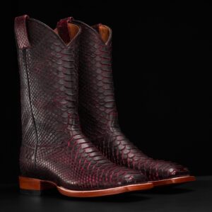 Genuine Full Black Cherry Python - Square Toe (FREE Belt & Wallet)