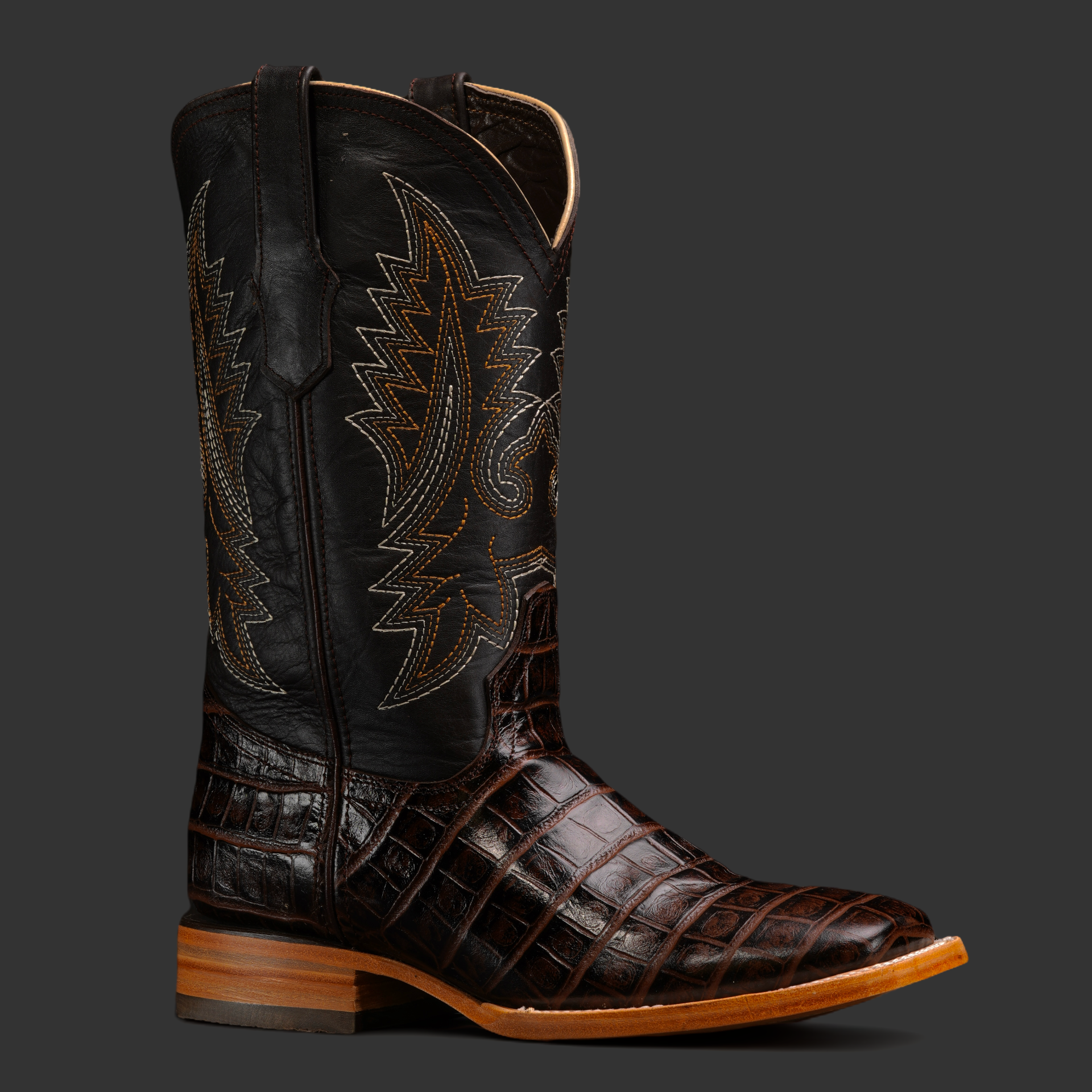 Brown Caiman Belly – Square Toe