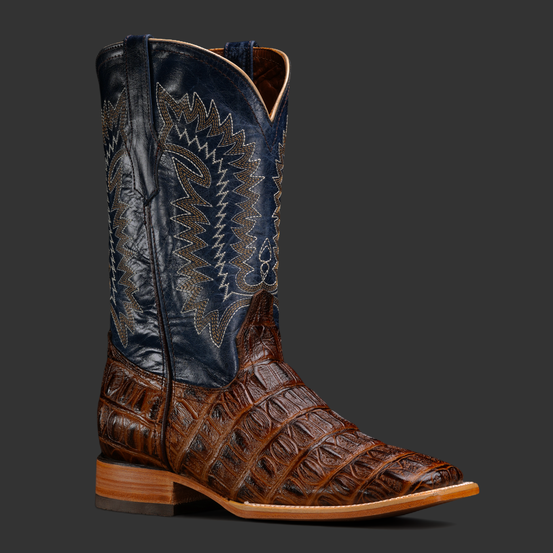 Honey Caiman Horn Back – Square Toe