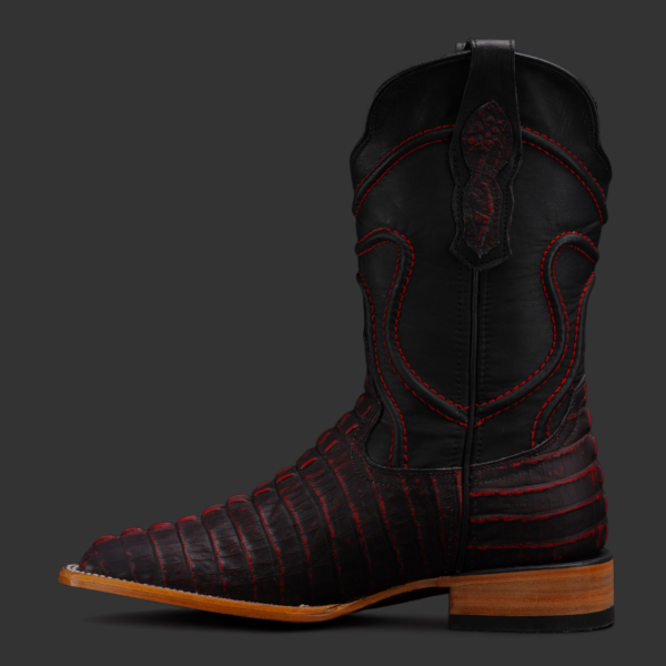 Matte Black Cherry Caiman Tail – Square Toe - Image 2