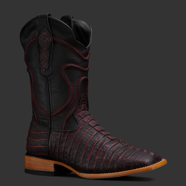 Matte Black Cherry Caiman Tail – Square Toe