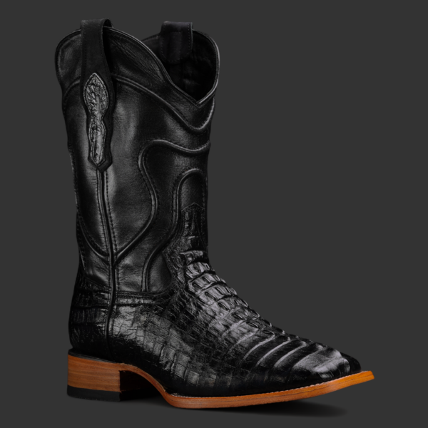 Black Caiman Tail – Square Toe