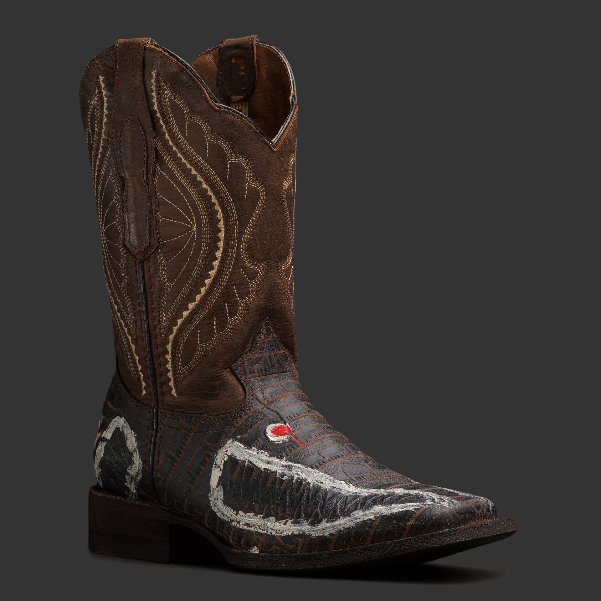 FD Brown Caiman Belly – Square Toe