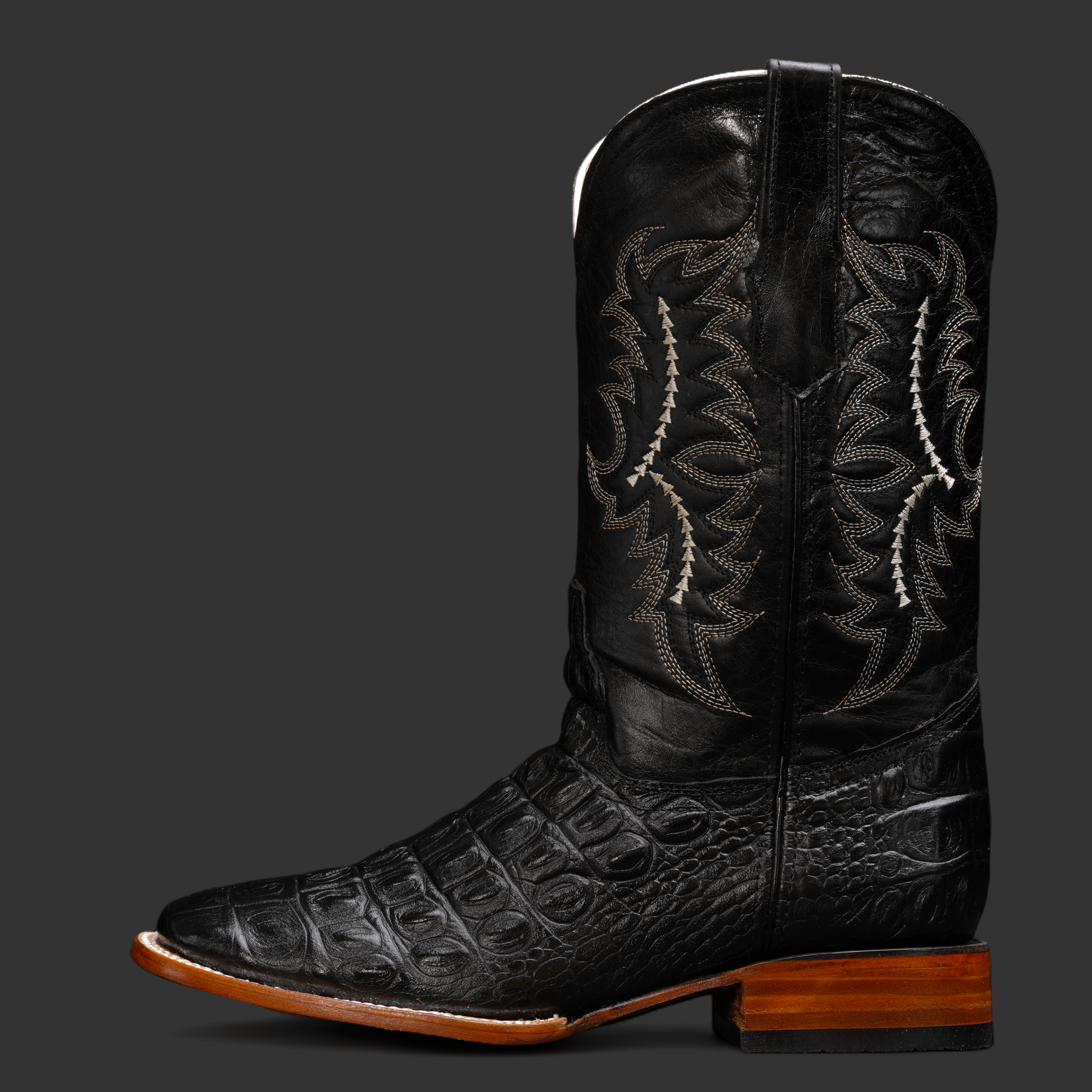 Black Caiman Horn Back– Square Toe