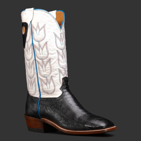 Genuine Black Ostrich Leg - Square Toe (Made In USA)