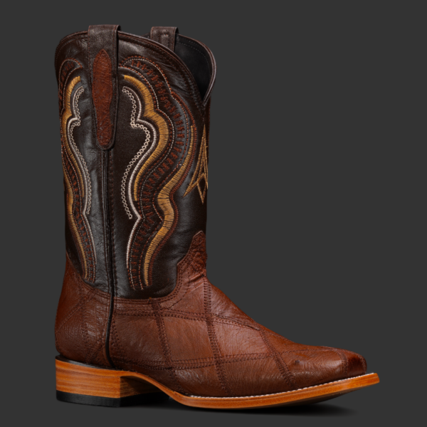 Genuine Brown Ostrich Patchwork – Square Toe