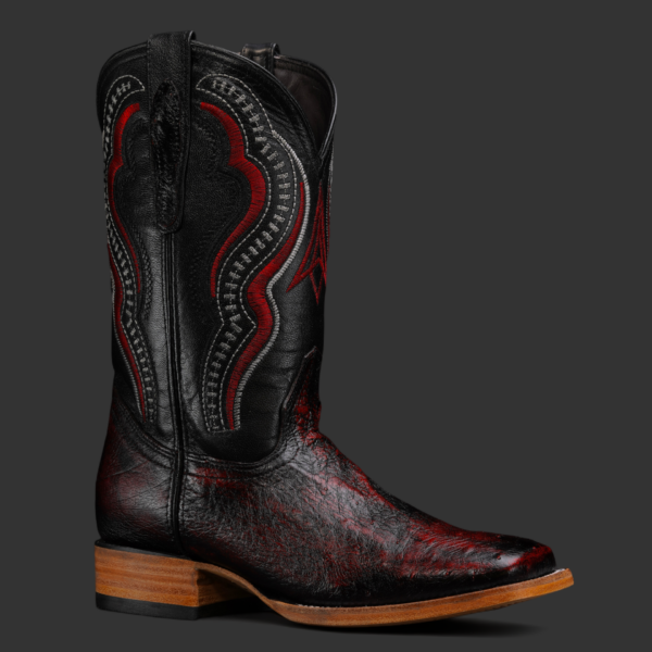 Genuine Black Cherry Ostrich Belly – Square Toe