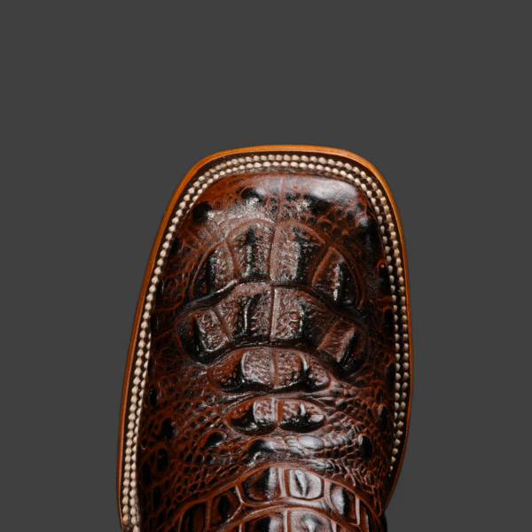Chocolate Brown Caiman Neck - Square Toe - Image 2
