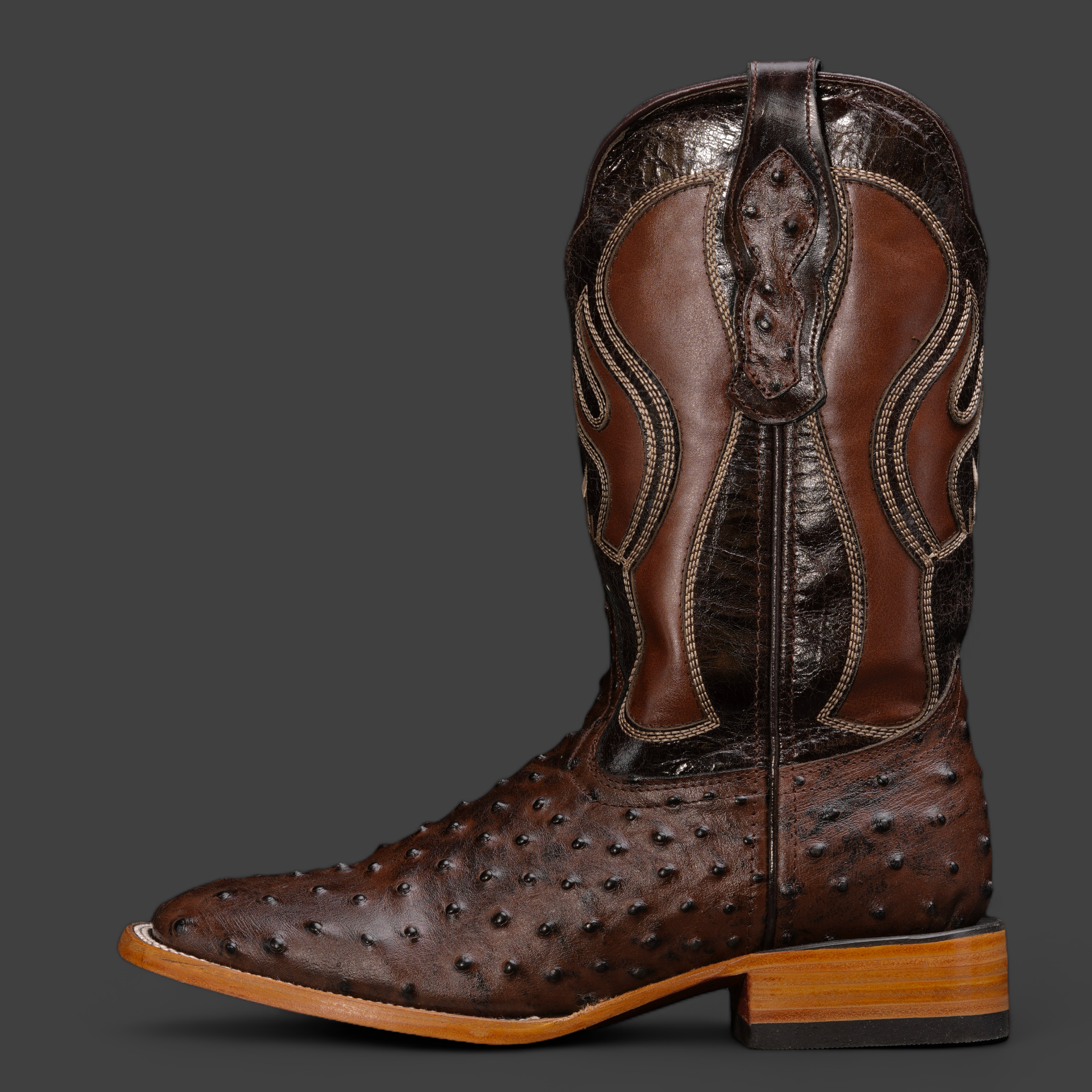 Chocolate Brown Ostrich – Square Toe