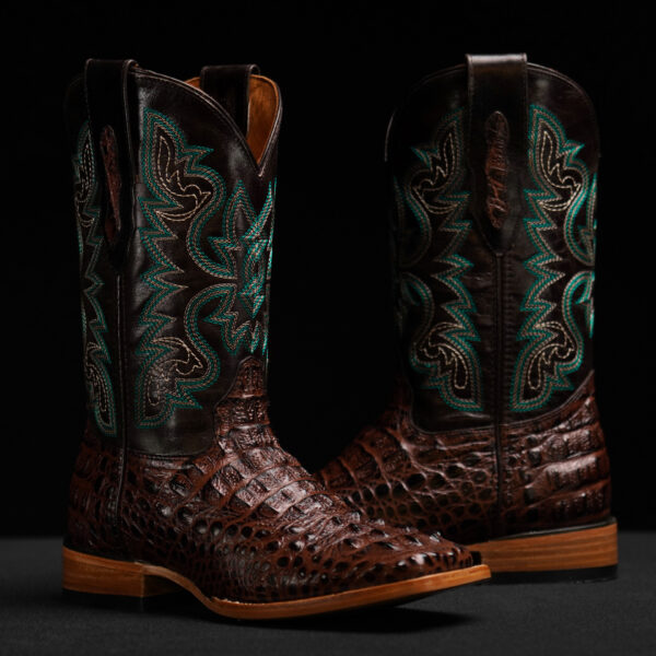 Chocolate Brown Caiman Neck- Square Toe