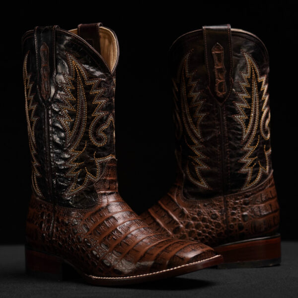Brown Caiman Horn Back- Square Toe
