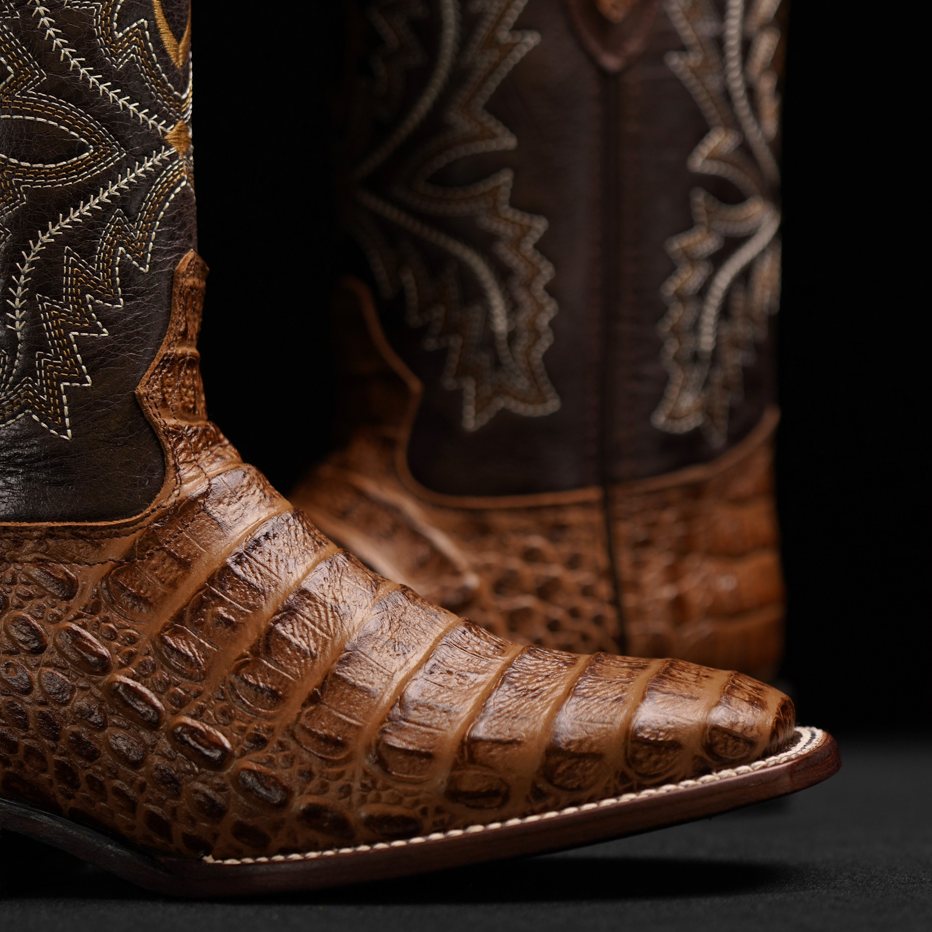 Honey Caiman Horn Back - Square Toe - Image 4