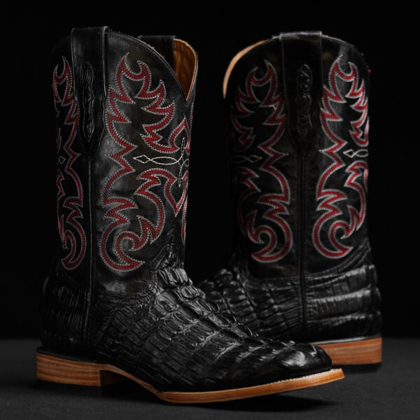 Black Caiman Tail- Square Toe