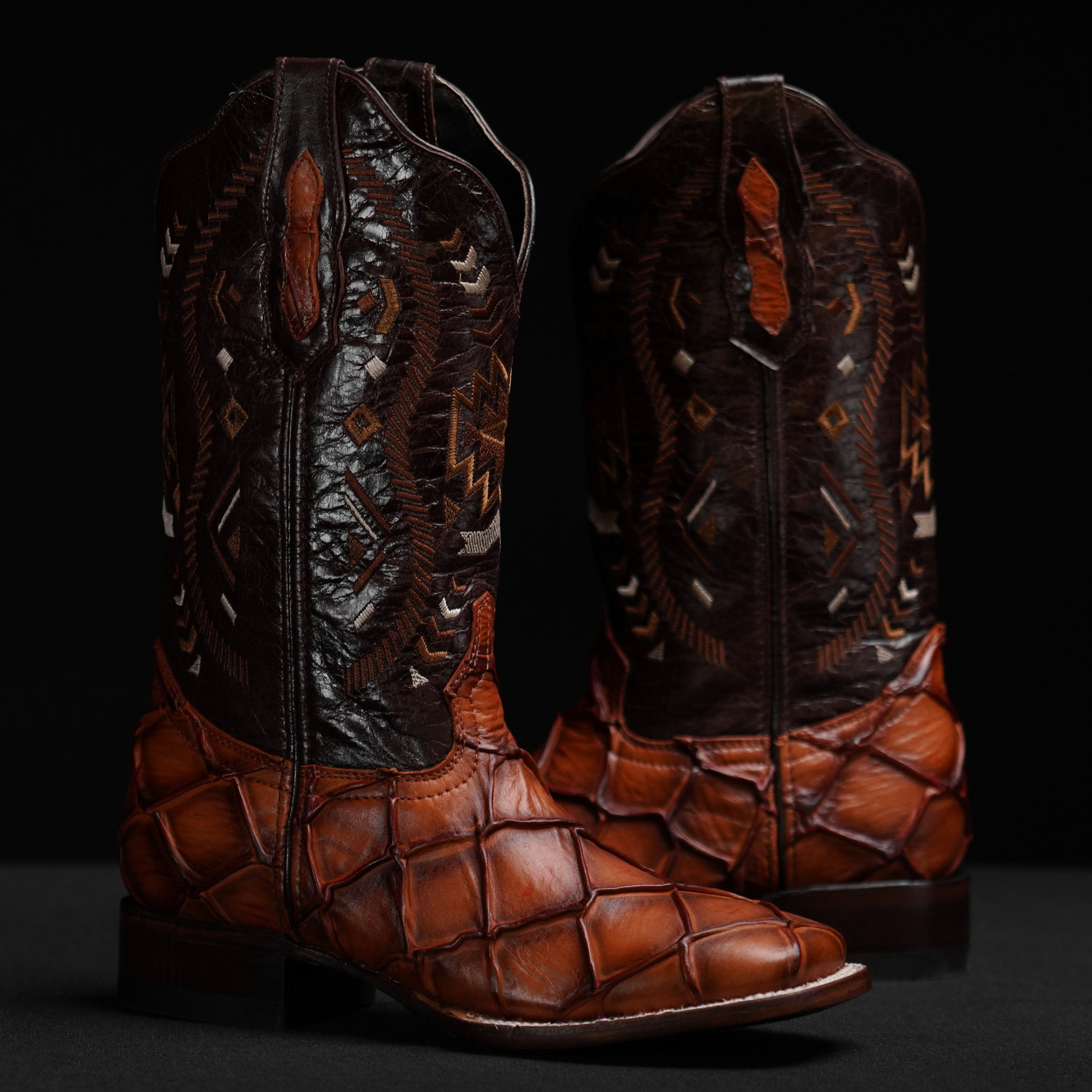 Cognac Pirarucu- Square Toe