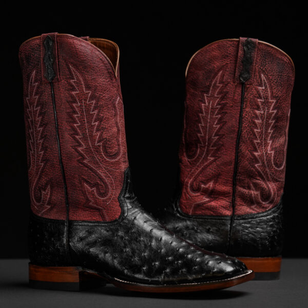Genuine Black Full Quill Ostrich - Square Toe (Made In USA)