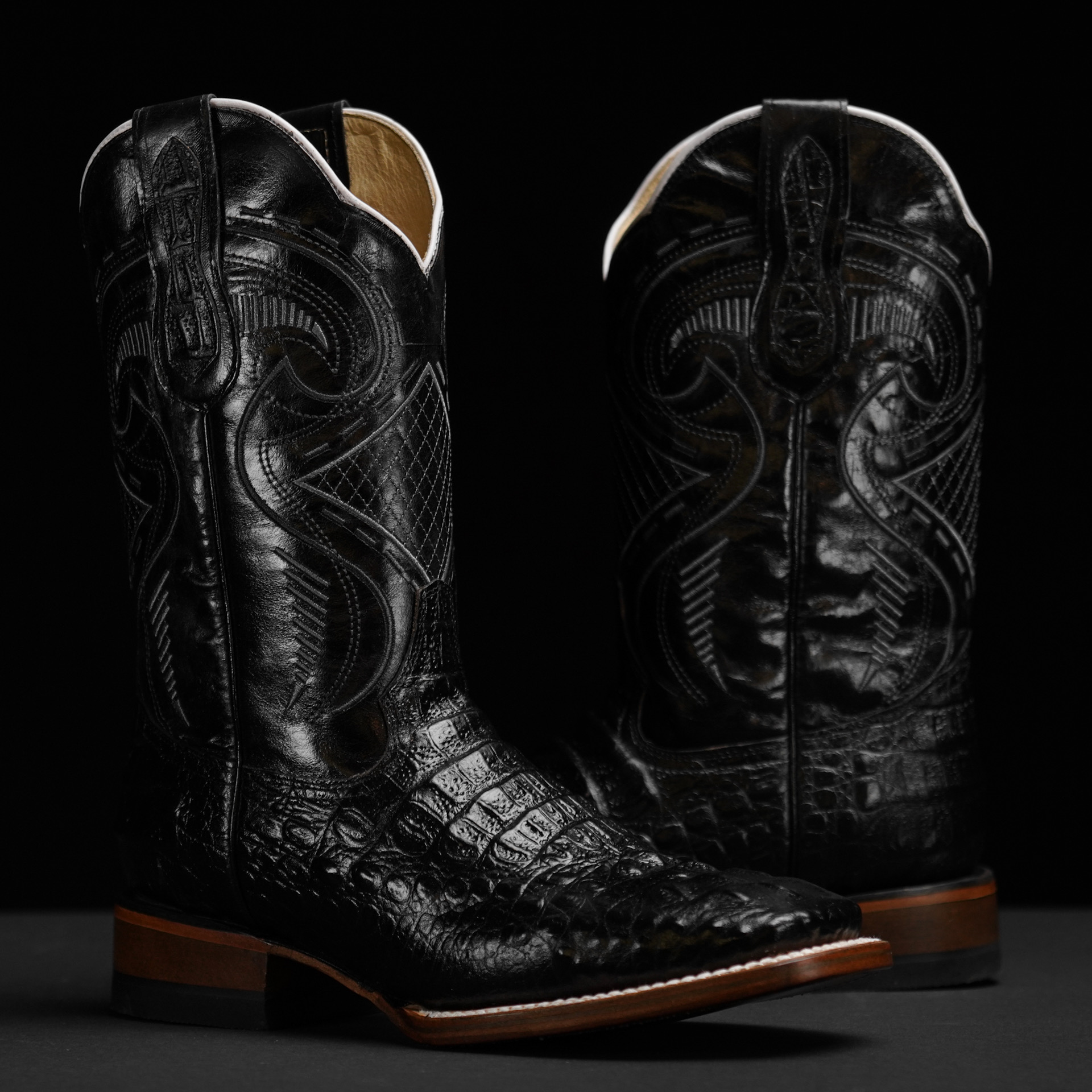 Black Caiman Neck- Square Toe – Alfa Western Wear