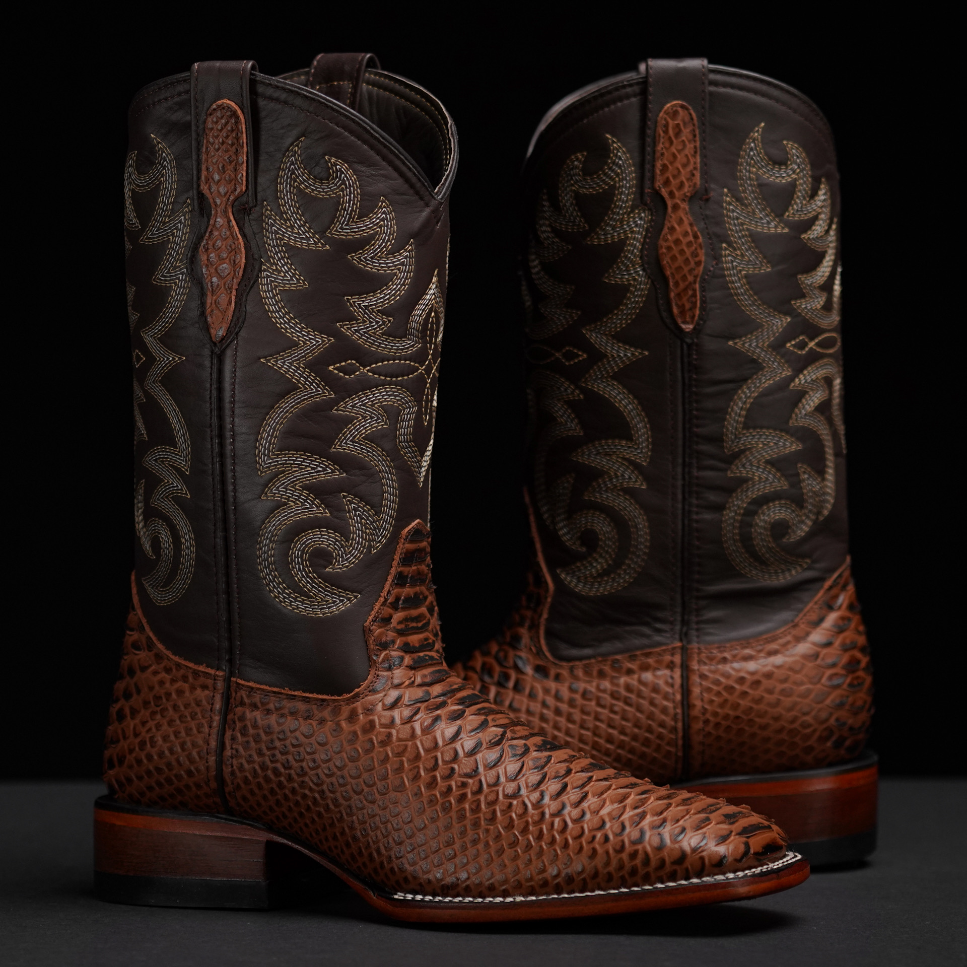 Cognac Python – Square Toe - Alfa Western WearAlfa Western Wear