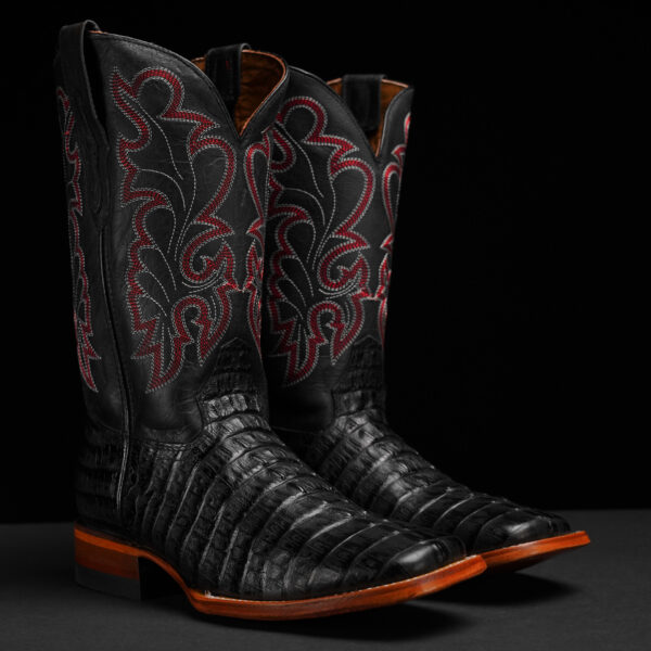Black Caiman Tail - Square Toe