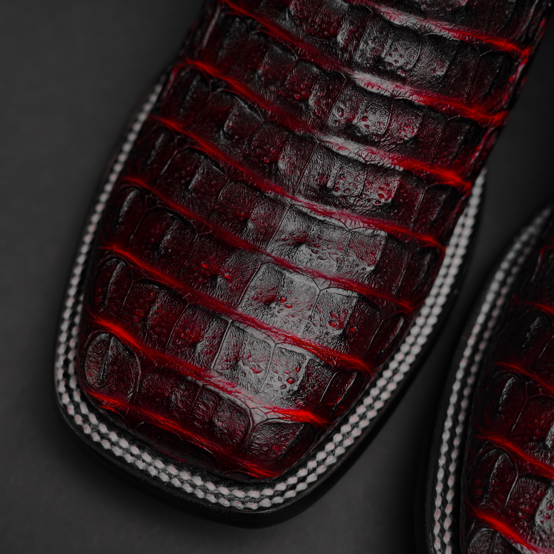Black Cherry Caiman Horn Back – Square Toe – Alfa Western Wear