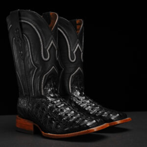 Black Caiman Horn Back - Square Toe