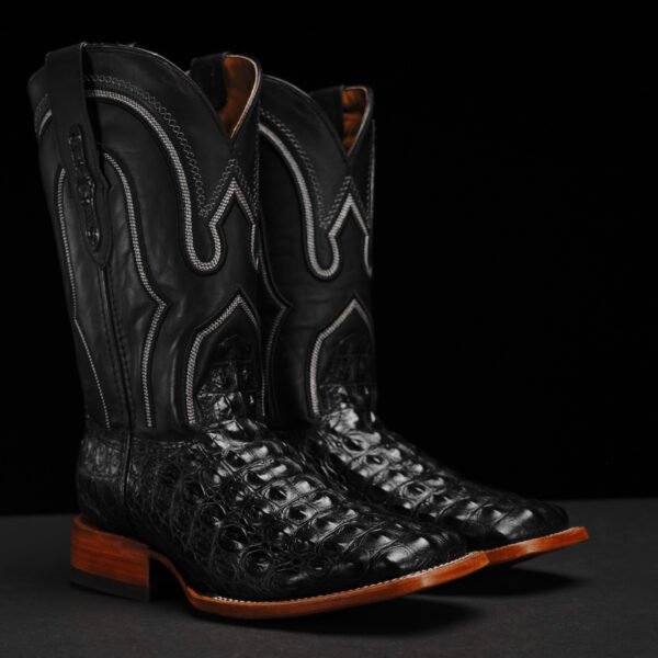 Black Caiman Horn Back - Square Toe