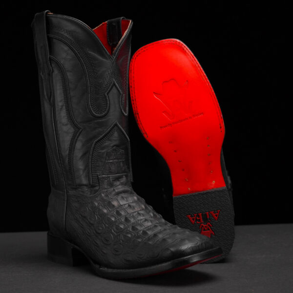 Black Caiman Horn Back - Square Toe