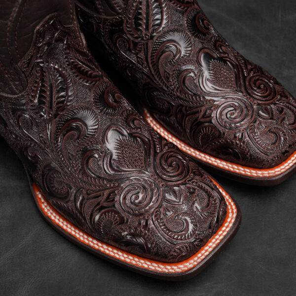 Brown Alfa Hand Tooled – Square Toe - Image 2