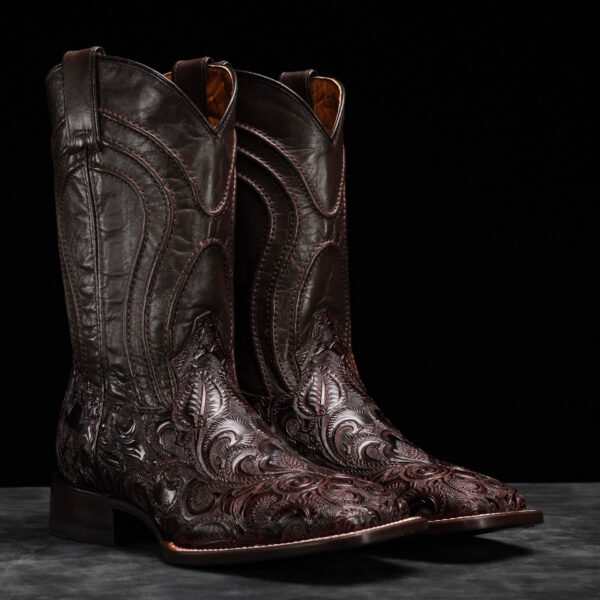 Brown Alfa Hand Tooled – Square Toe