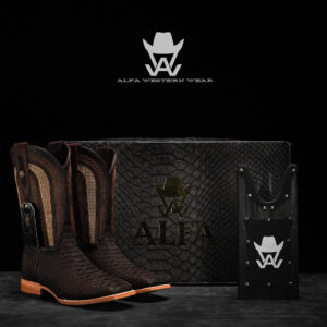 AUTHENTIC Matte Brown Python – Square Toe