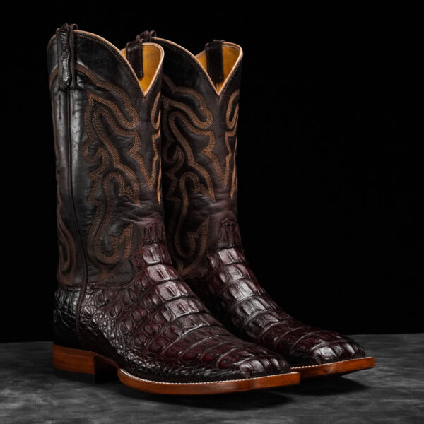 Genuine Brown American Alligator Hornback - Square Toe (Made In USA)