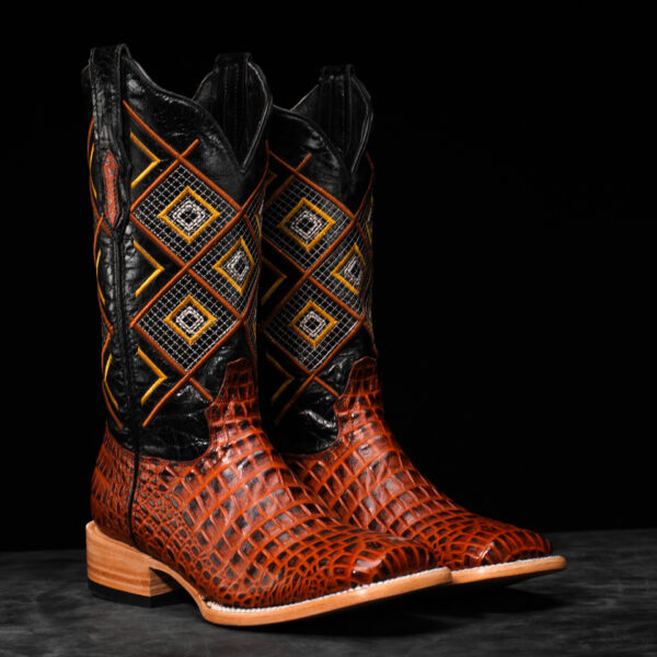 Cognac Caiman Belly - Square Toe